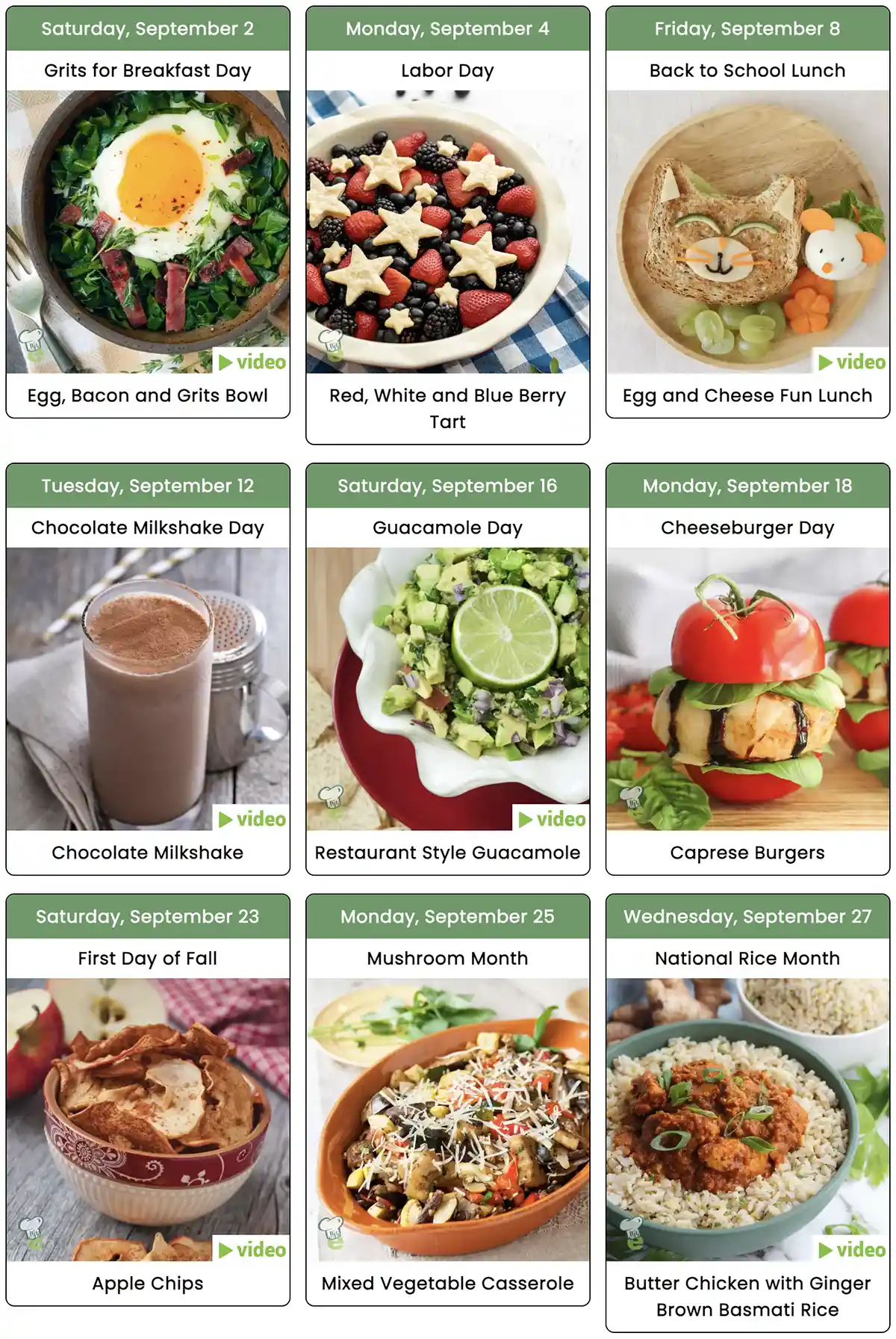 National Food Days Calendar