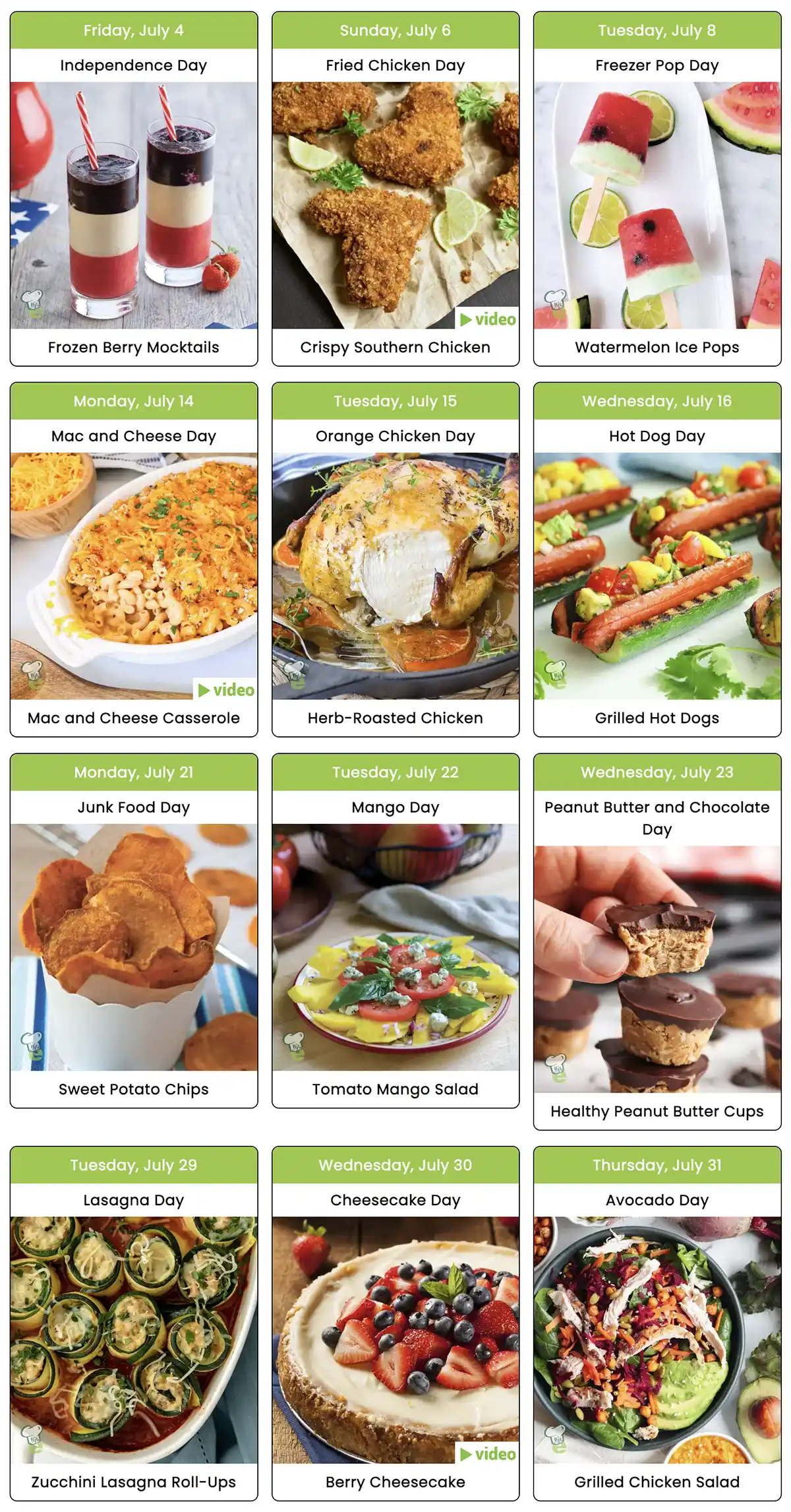 National Food Days Calendar