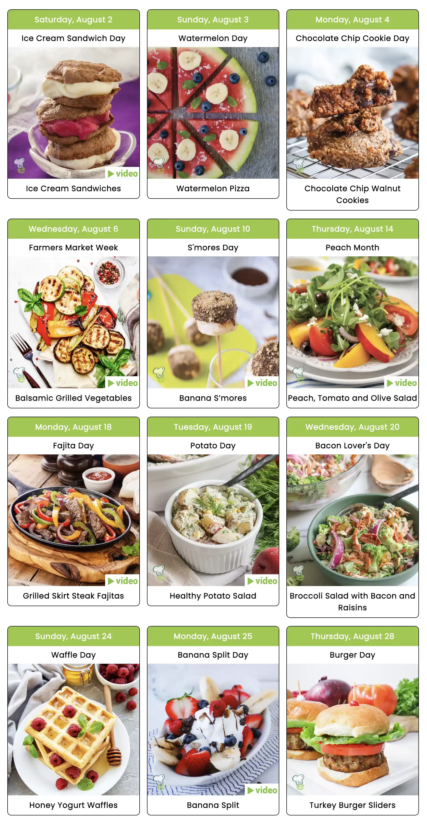 National Food Days Calendar