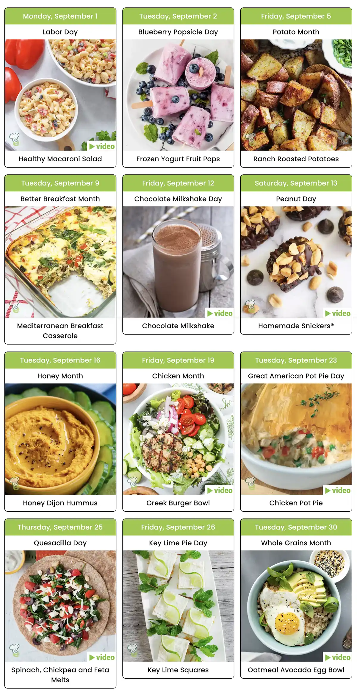 National Food Days Calendar