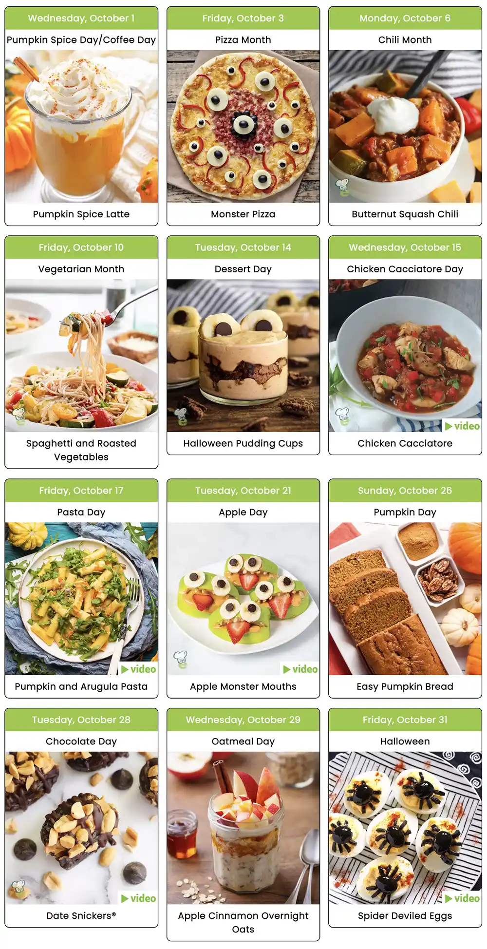 National Food Days Calendar