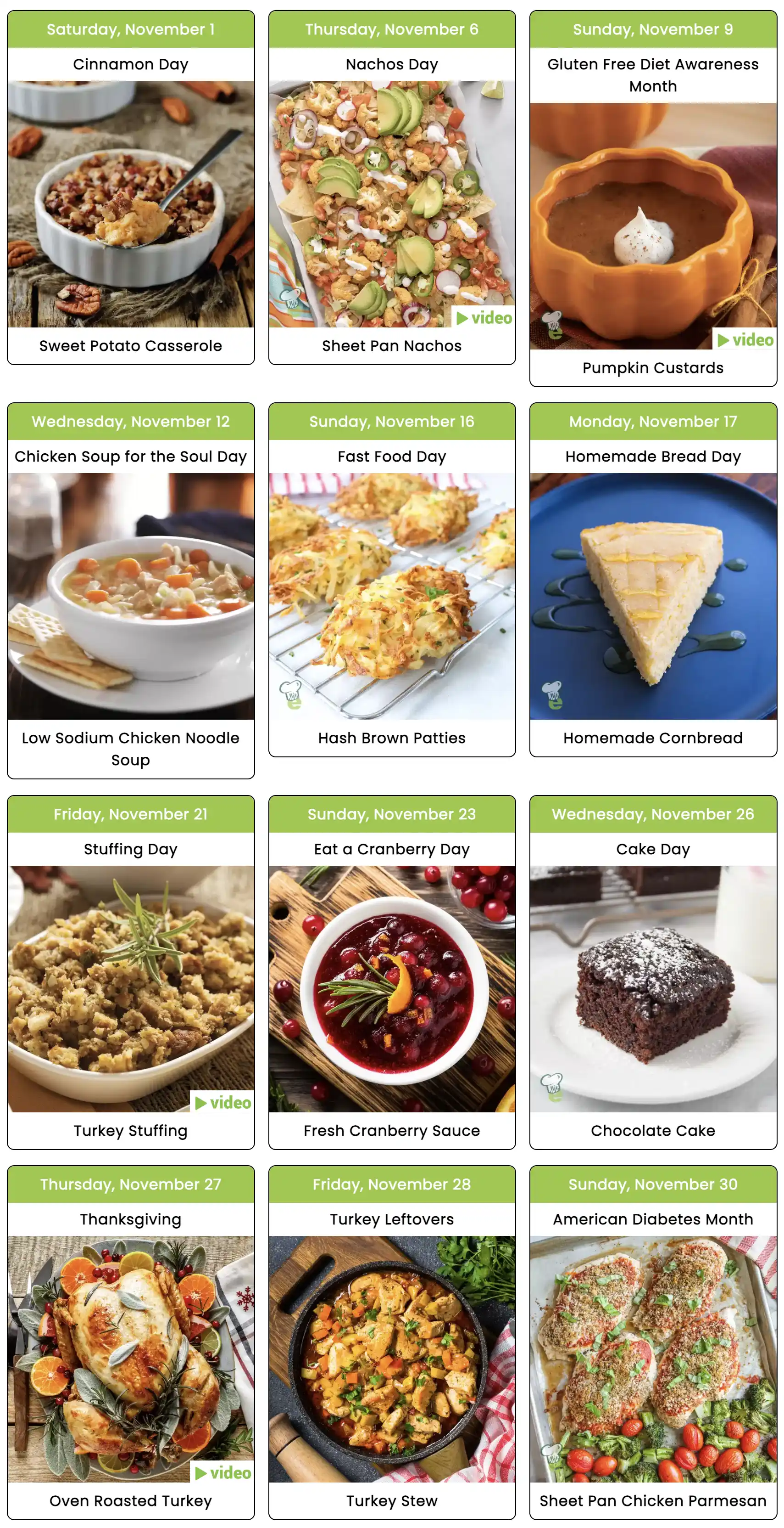 National Food Days Calendar