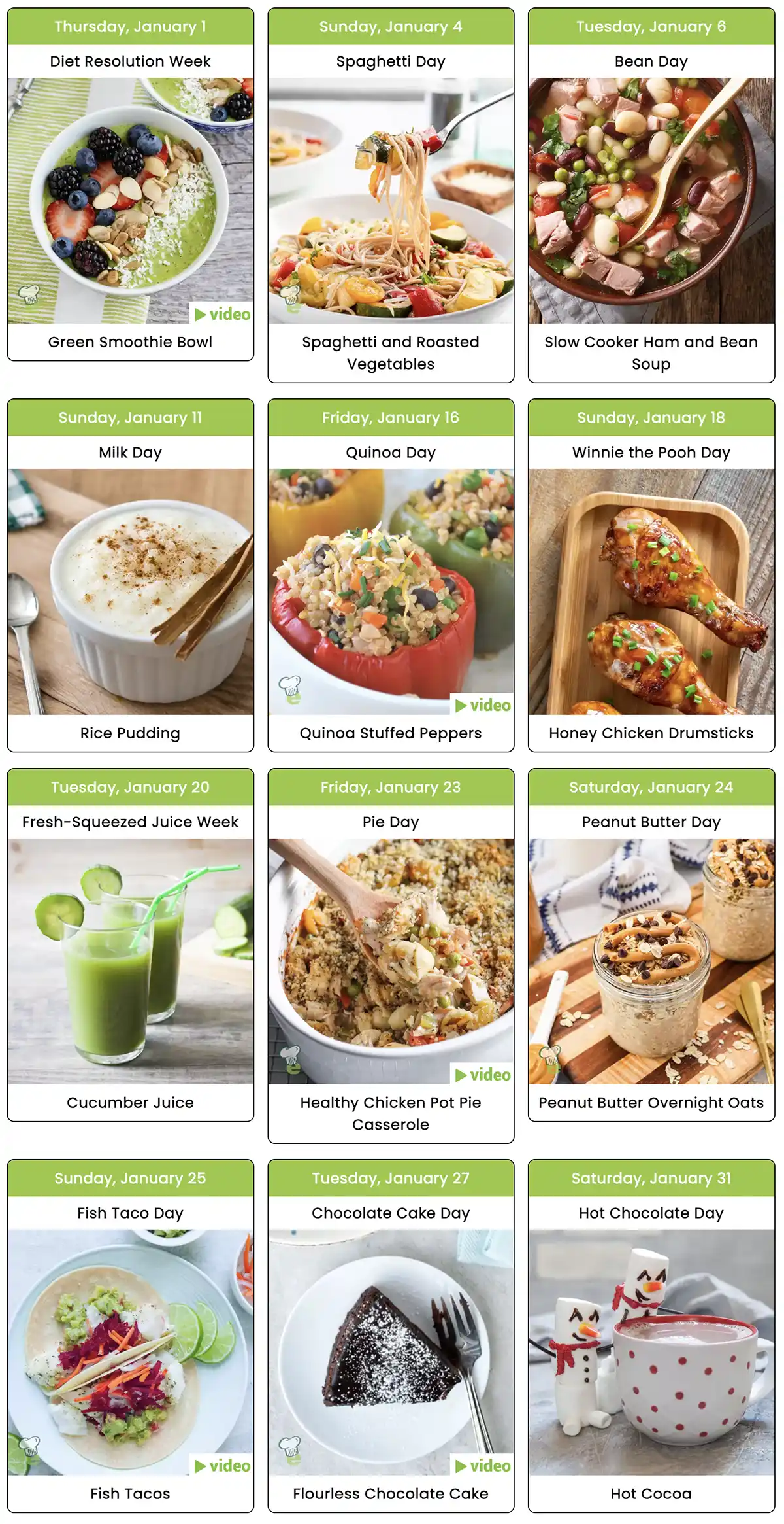 National Food Days Calendar