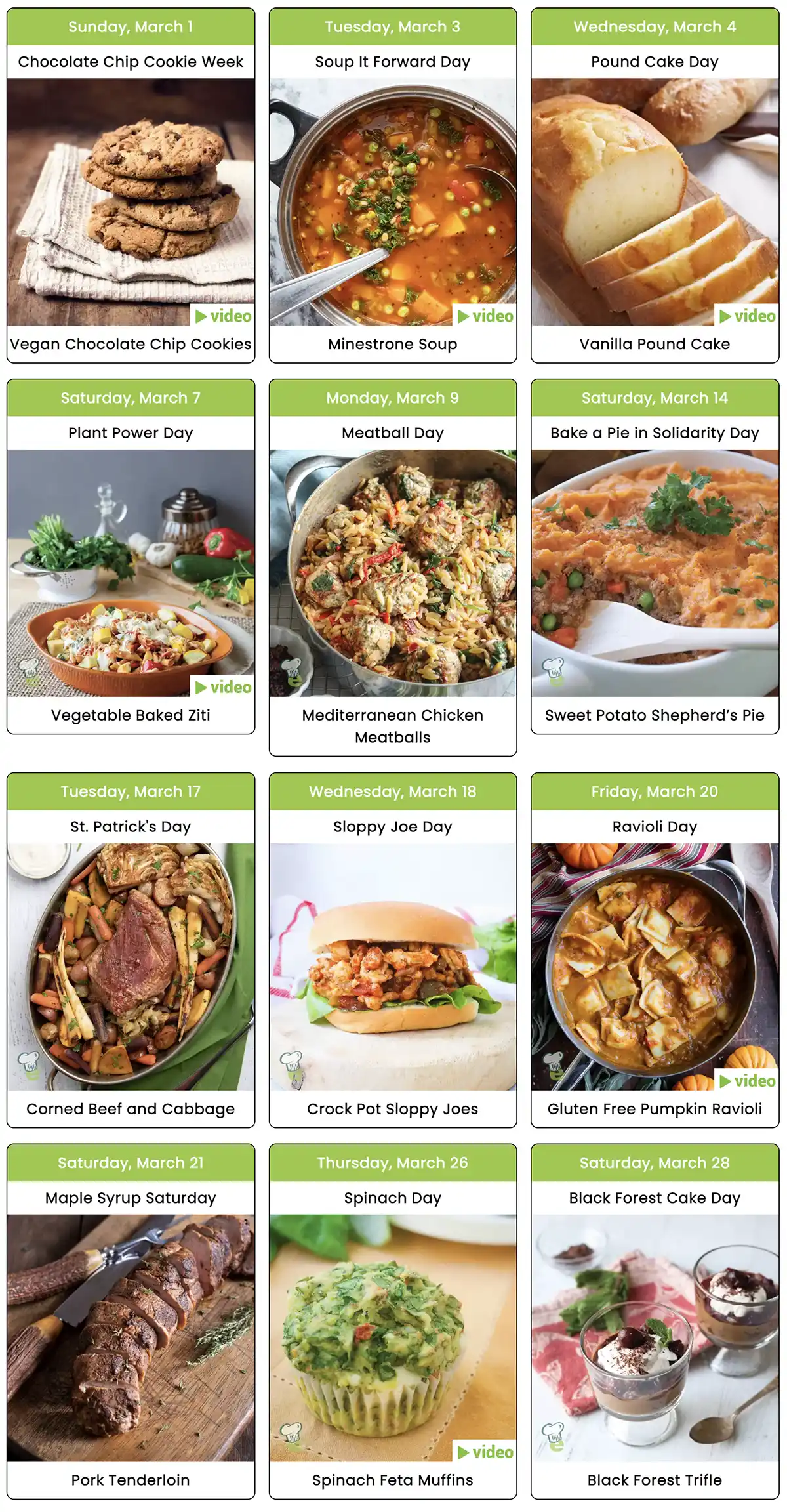 National Food Days Calendar