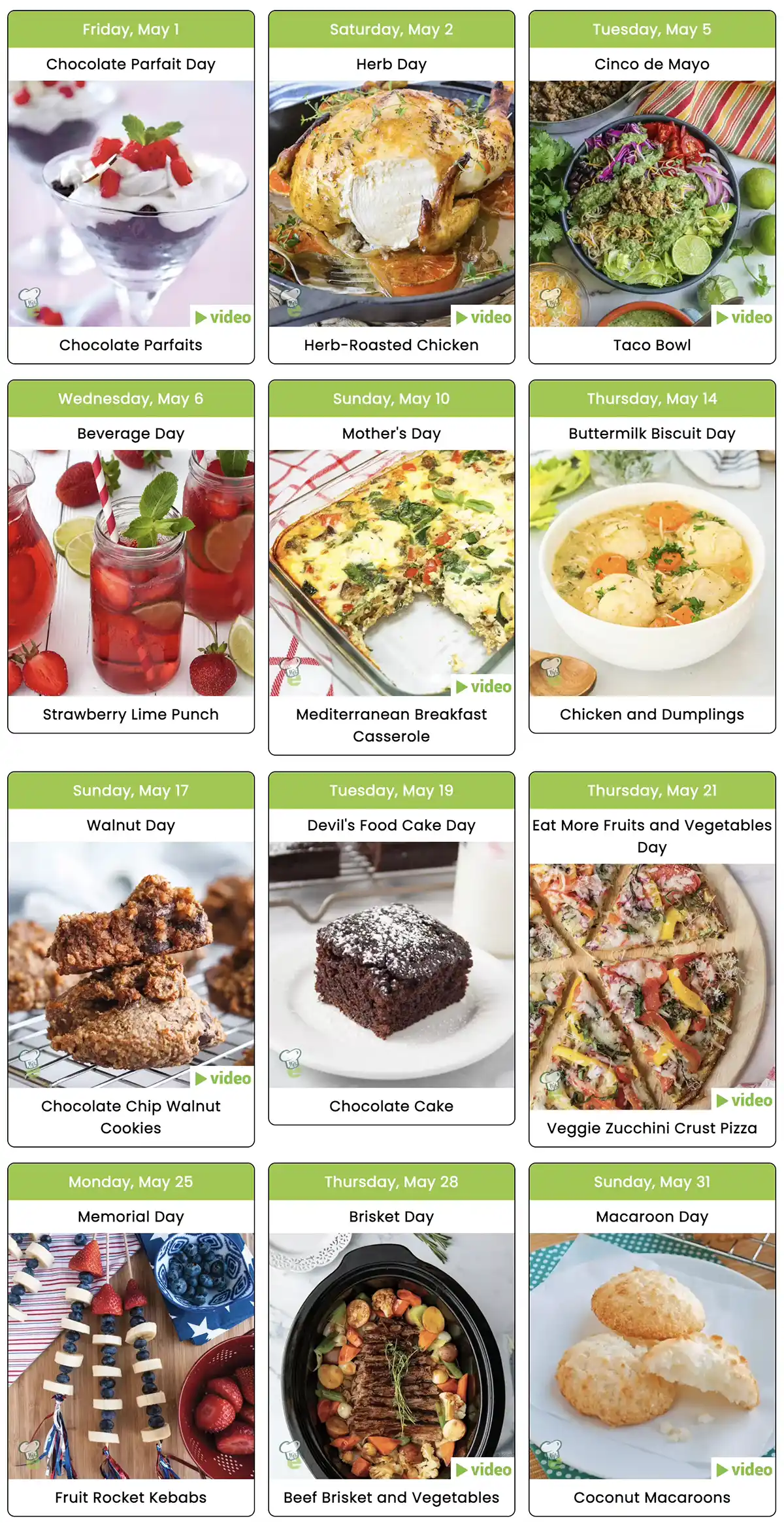 National Food Days Calendar