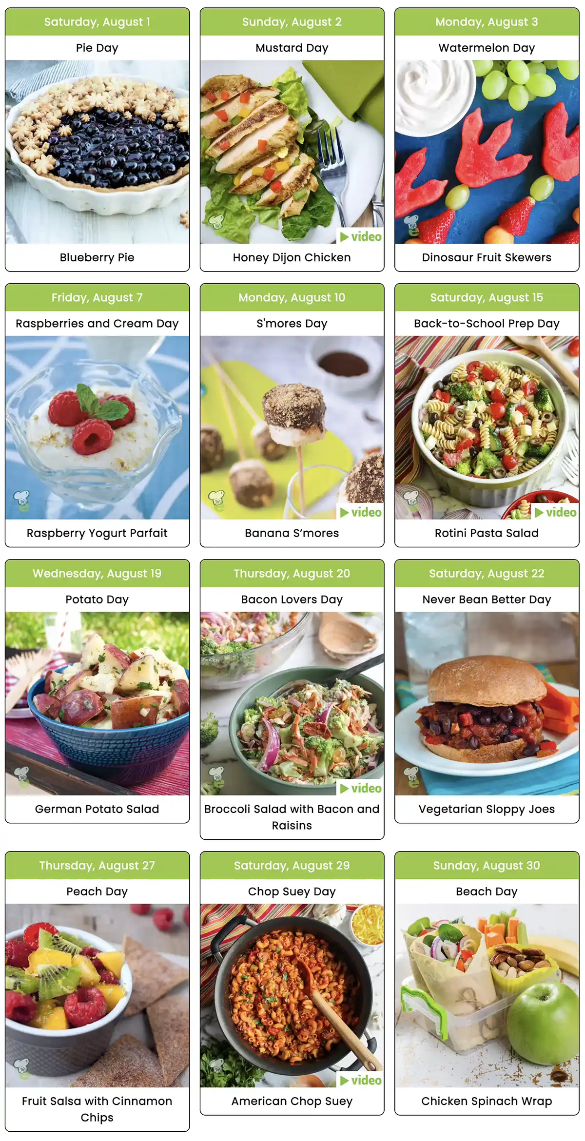 National Food Days Calendar