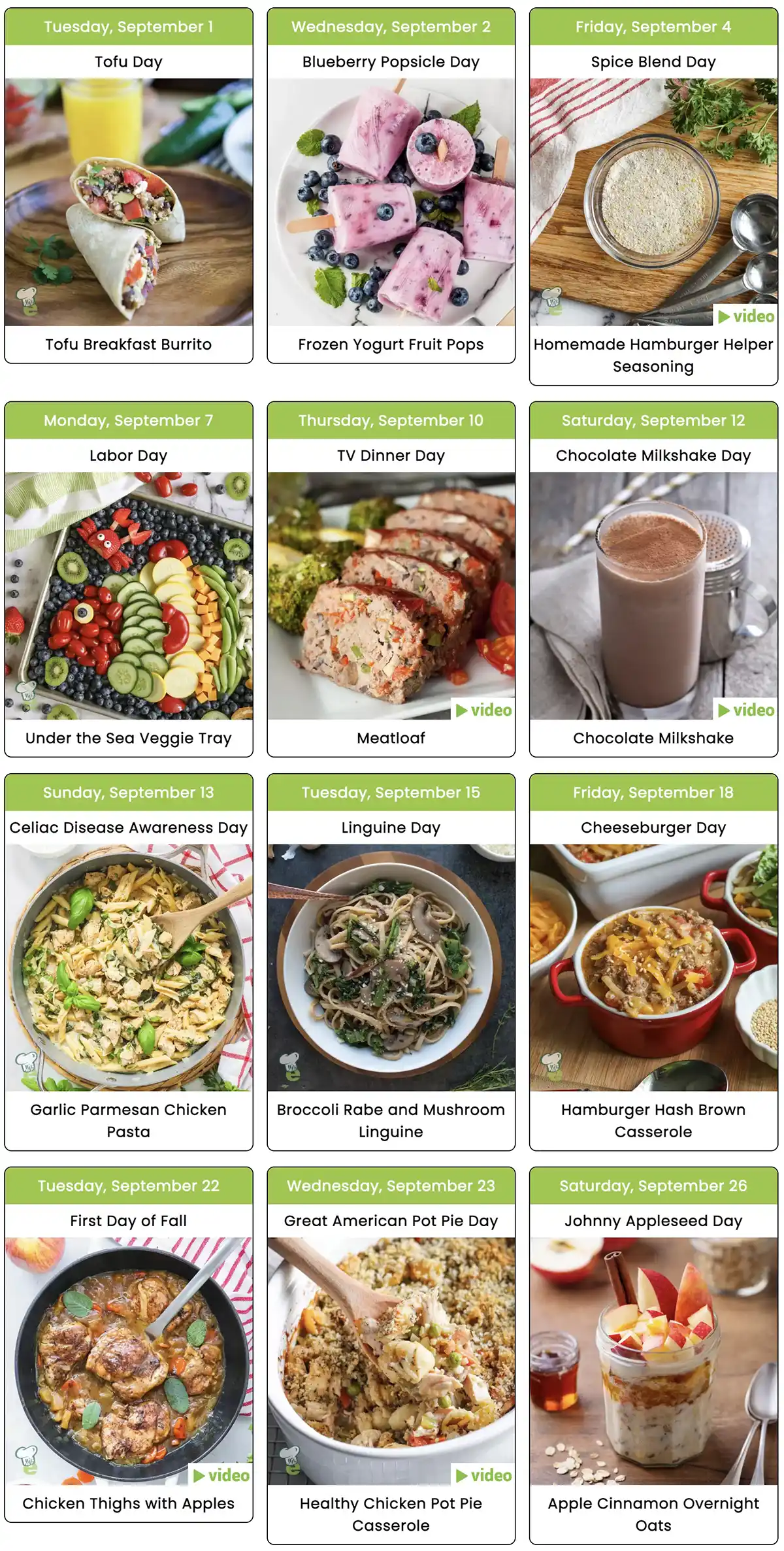 National Food Days Calendar
